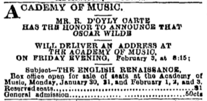 Academy of Music, Oscar Wilde 18822
